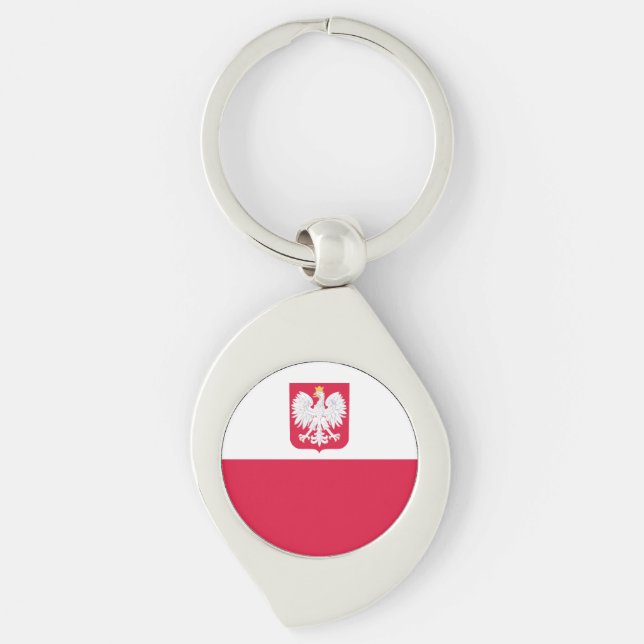 Polens flagga swirl silverfärgad nyckelring (Framsidan)