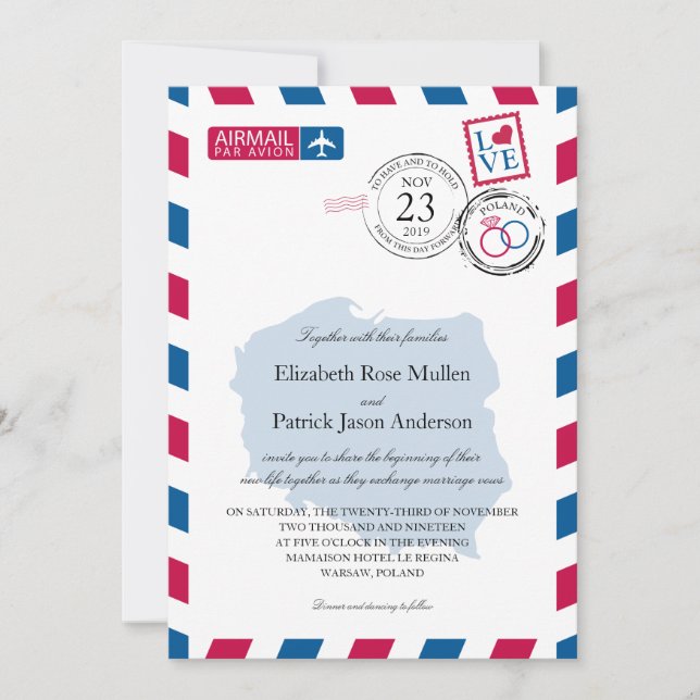 Polens inbjudan till Airmail Wedding (Framsida)
