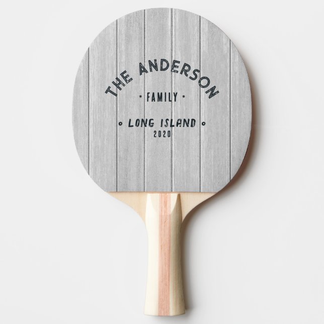 Polerad grå trä gammal familjenamn från kuststaden pingisracket (Framsidan)