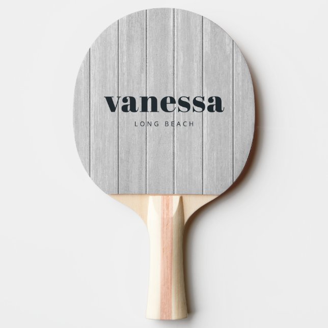 Polerad grå trä minimal modern klassisk namn  pingisracket (Baksidan)