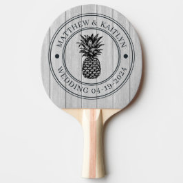 Polerad grå träananas bröllopskam & namn pingisracket
