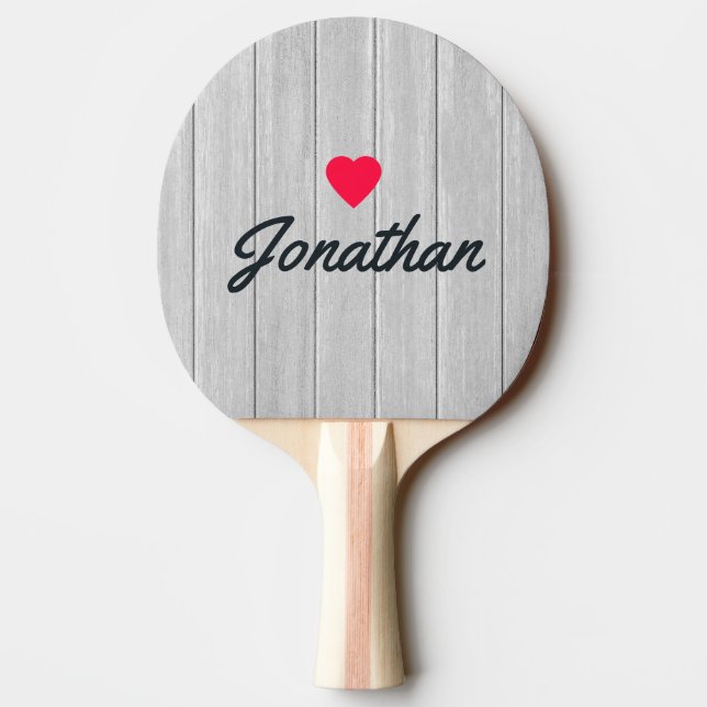 Polerad Grå Trähjärtat Vintage Signatur Pingisracket (Baksidan)