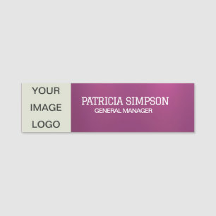 Polerad metallisk Fuchsia-bild, Logotyp, Namn, rub Namnbricka