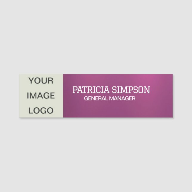 Polerad metallisk Fuchsia-bild, Logotyp, Namn, rub Namnbricka (Framsida)
