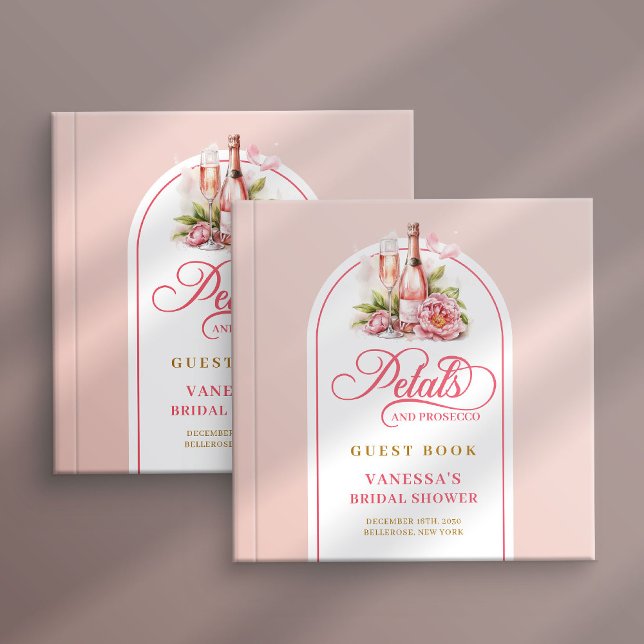 Polerad rosé och guld kronblad prosecco bröllop gästböcker (Polished blush and gold petals prosecco Bridal Guest Book)