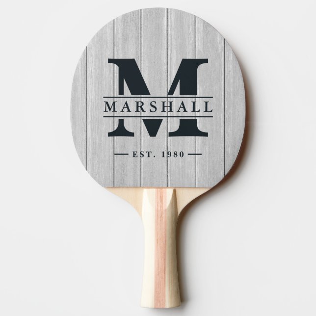 Polerad Trämonogram i Grått & Namnöverlägg Pingisracket (Baksidan)
