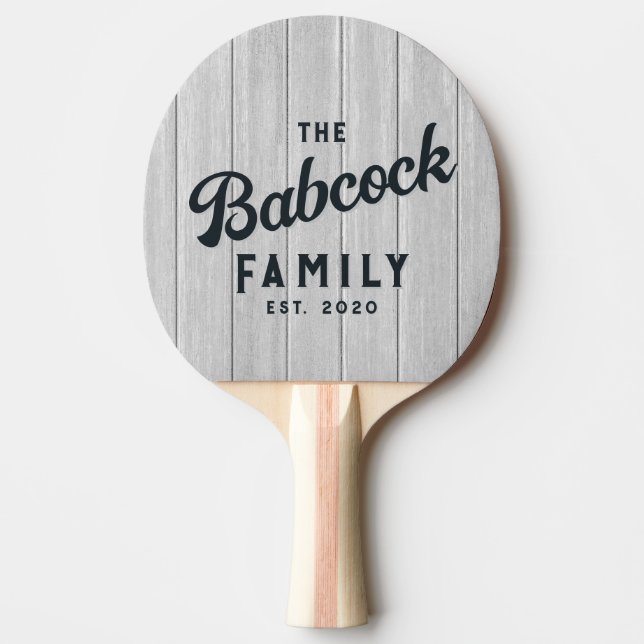 Polerade grå träskivor Retro familjenamn Pingisracket (Framsidan)