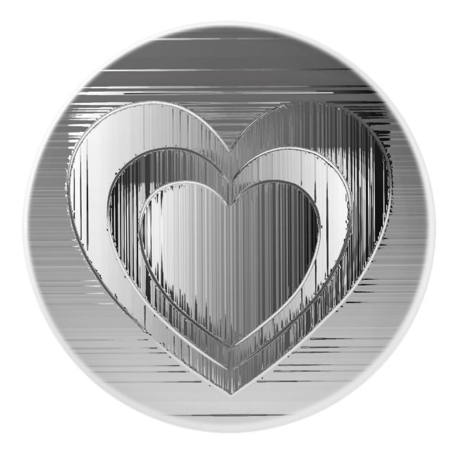 Polerat Chrome Faux Metallic Heart Knopp (Framsidan)