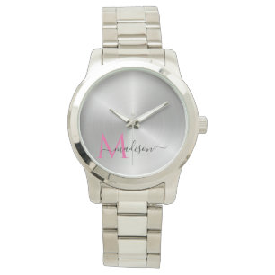 Polerat platinum Radial Metallic Script Namn Armbandsur