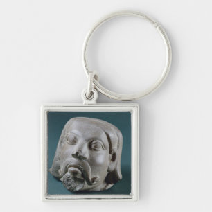 Polerat sandstenhuvud av en utlänning, Sarnath, Fyrkantig Silverfärgad Nyckelring