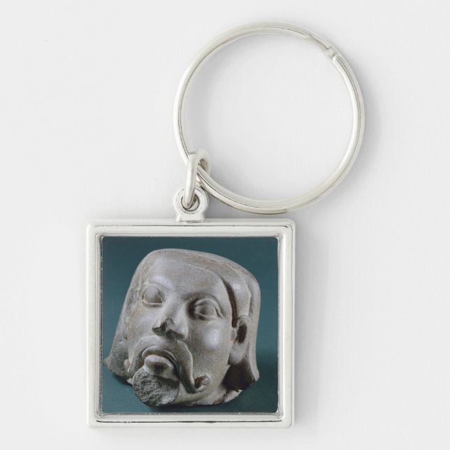 Polerat sandstenhuvud av en utlänning, Sarnath, Fyrkantig Silverfärgad Nyckelring (Framsidan)