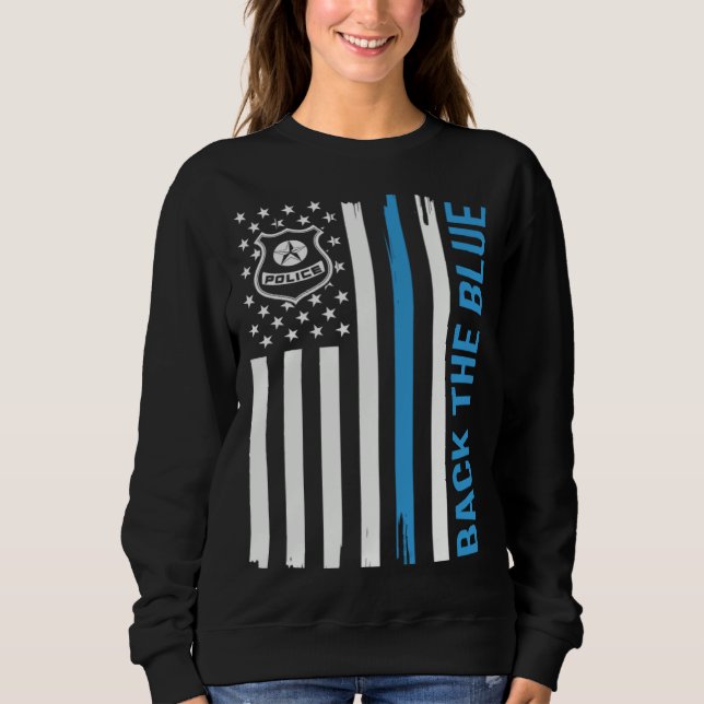Police Back Blue American Flag Law Enforcement T Shirt (Framsida)
