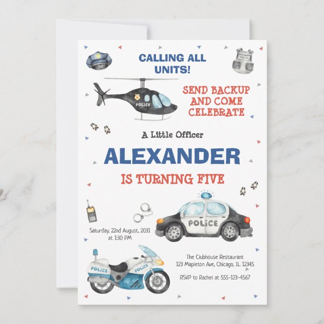 Police Birthday Invitation Police Officer Party Inbjudningar (Framsida)
