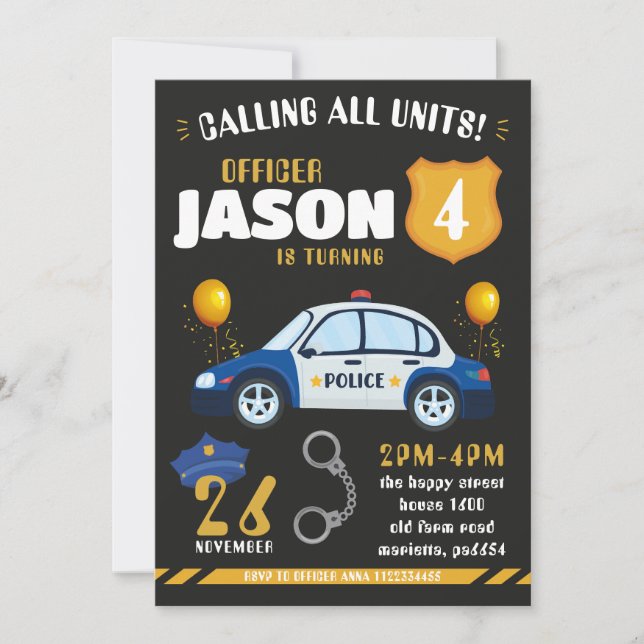 Police Black Invitation for Birthday Party Cops Inbjudningar (Framsida)