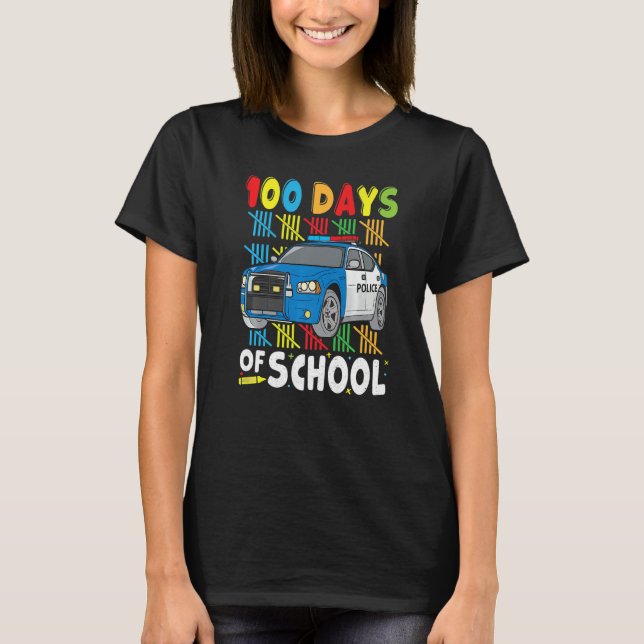 Police Car 100 Days of School for Teachers Boys Ki T Shirt (Framsida)