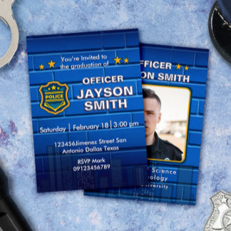 Police Graduation Party with Photo Inbjudningar