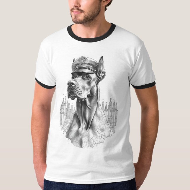 Police Great Dane Statue T Shirt (Framsida)