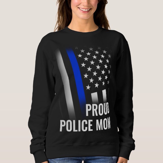 Police Mom Printed On Back Proud Police Flag T Shirt (Framsida)