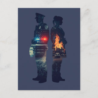 Police Officer and Nurse Couple Silhouette Vykort