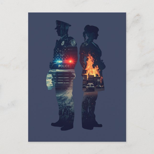 Police Officer and Nurse Couple Silhouette Vykort (Framsida)