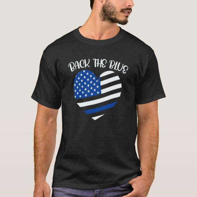 Police Officer Back The Blue Police Supporter T Shirt (Framsida)