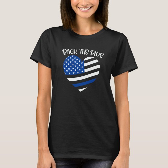 Police Officer Back The Blue Police Supporter T Shirt (Framsida)