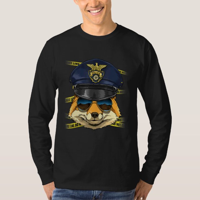 Police Officer Fox PD Cop Crime Scene Wild Animal  T Shirt (Framsida)