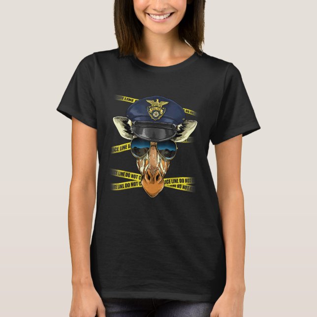 Police Officer Giraffe PD Cop Crime Scene Giraffe T Shirt (Framsida)