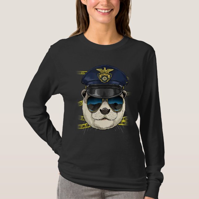 Police Officer Otter PD Cop Crime Scene Sea Animal T Shirt (Framsida)