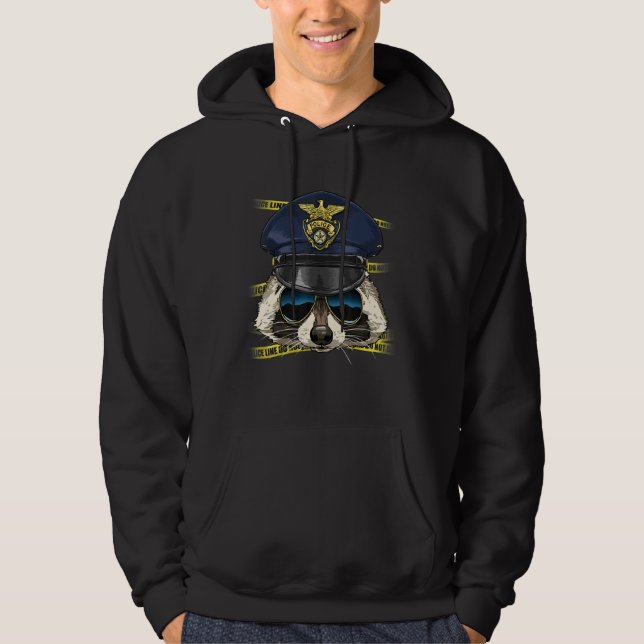 Police Officer Raccoon PD Cop Crime Scene Raccoon Hoodie (Framsida)