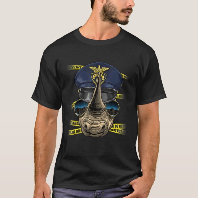 Police Officer Rhinoceros PD Cop Crime Scene Afric T Shirt (Framsida)