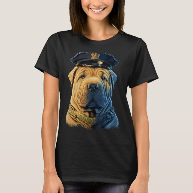 Police Officer Shar Pei Cop dog on Police Shar Pei T Shirt (Framsida)