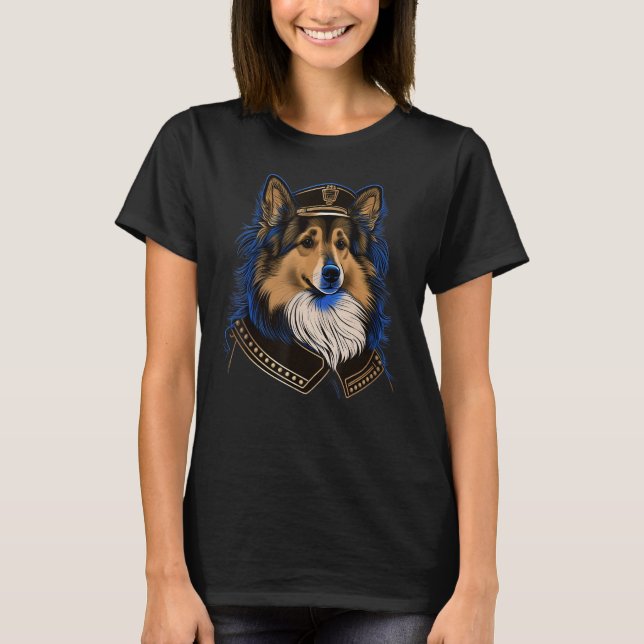 Police Officer Shetland Sheepdog Cop dog on Police T Shirt (Framsida)