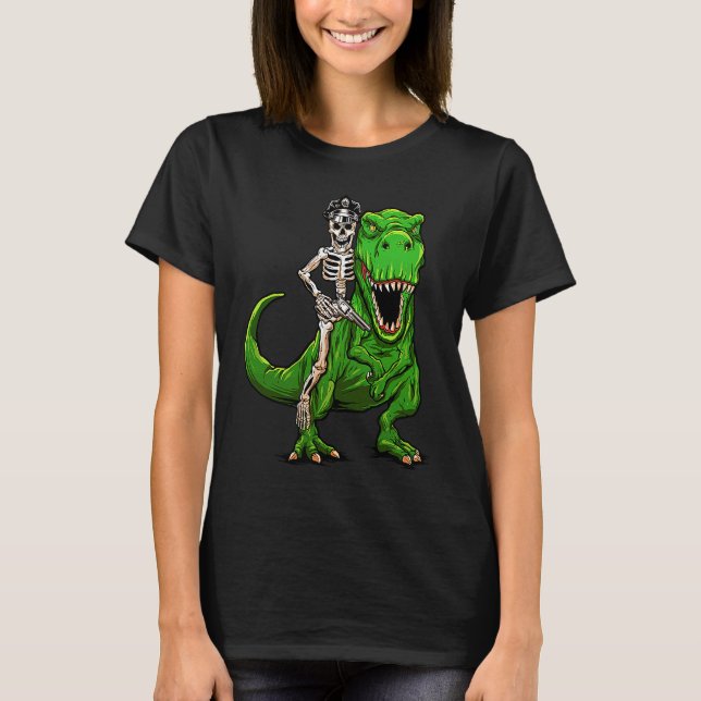 Police Officer Skeleton Dinosaur T Rex Halloween C T Shirt (Framsida)
