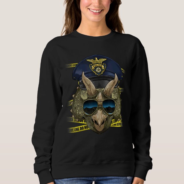 Police Officer Triceratops PD Cop Crime Scene Dino T Shirt (Framsida)