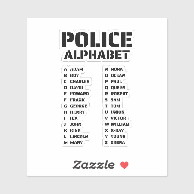 Police Phonetic Alphabet Guide Klistermärken (Ark)