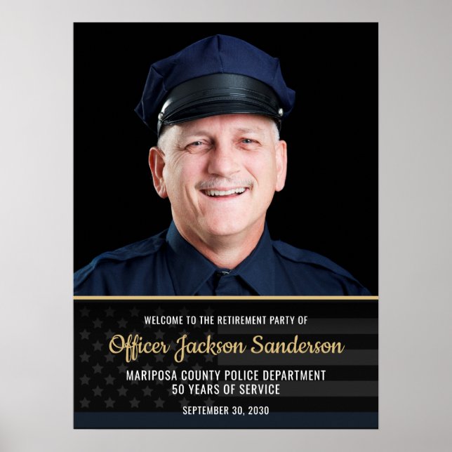 Police Retirement Blue Line Flag Photo Welcome Poster (Framsidan)