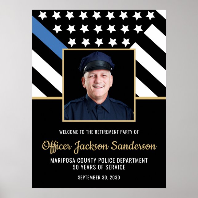 Police Retirement Blue Line Flag Photo Welcome Poster (Framsidan)