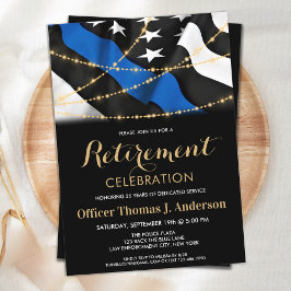 Police Retirement Party Gold Thin Blue Line  Inbjudningar