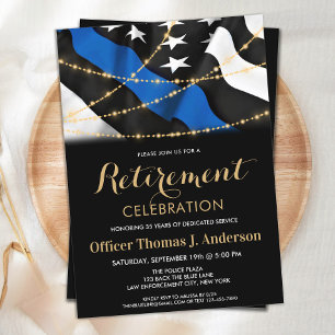 Police Retirement Party Gold Thin Blue Line Inbjudningar