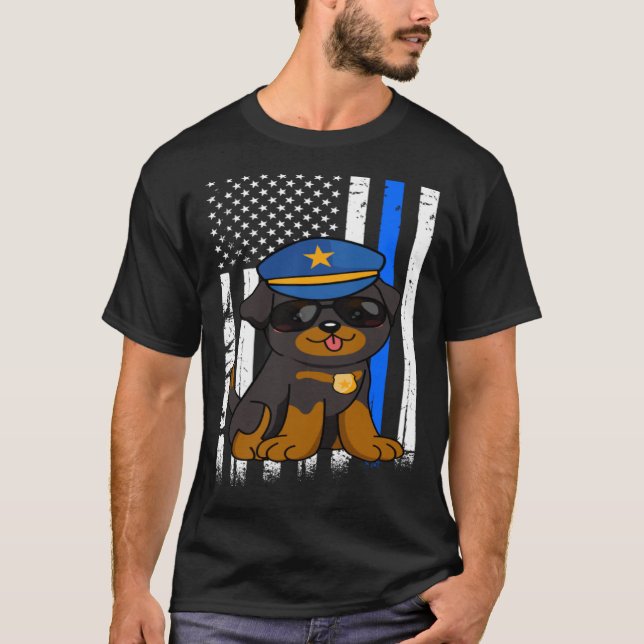 Police Rottweiler Dog Back the Blue Law Enforcemen T Shirt (Framsida)