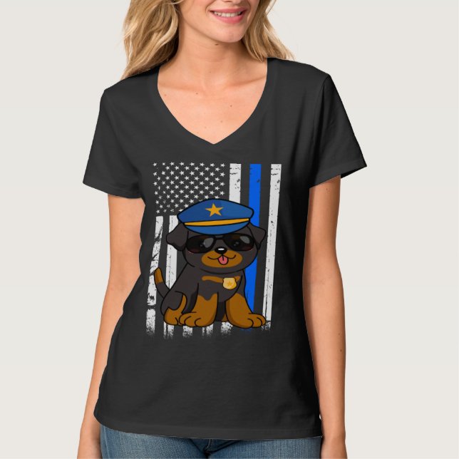 Police Rottweiler Dog Back the Blue Law Enforcemen T Shirt (Framsida)