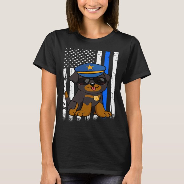 Police Rottweiler Dog Back the Blue Law Enforcemen T Shirt (Framsida)