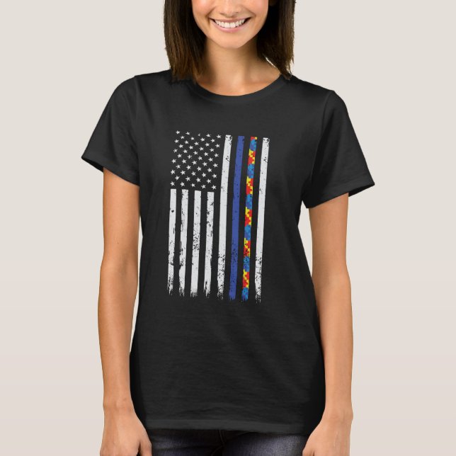 Police Support Autism Awareness Thin Blue Line Aut T Shirt (Framsida)