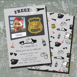 Police Themed Policeman Cop Badge Photo Birthday Inbjudningar