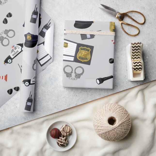 Police Themed Policeman Cop Pattern Presentpapper (Hantverk)