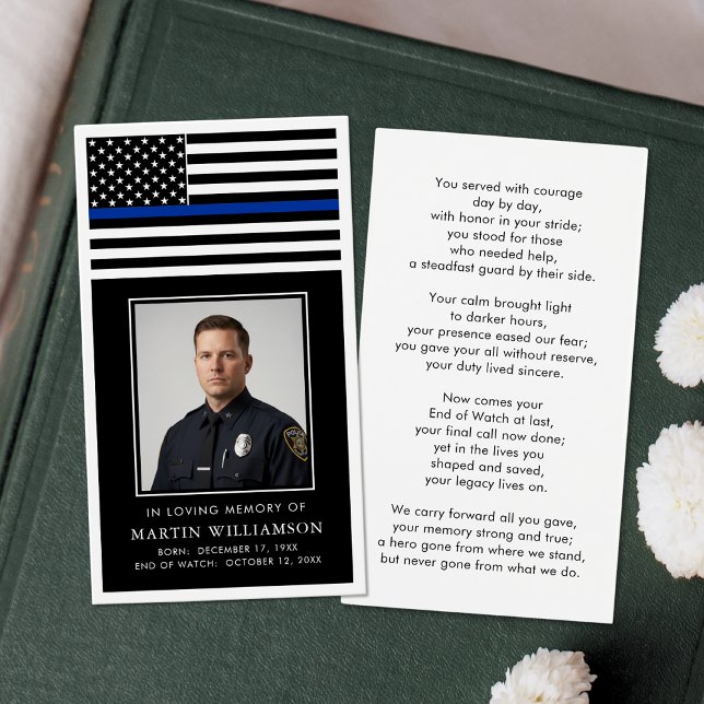 Police Thin Blue Line Flag Photo Prayer Card Visitkort (Skapare uppladdad)