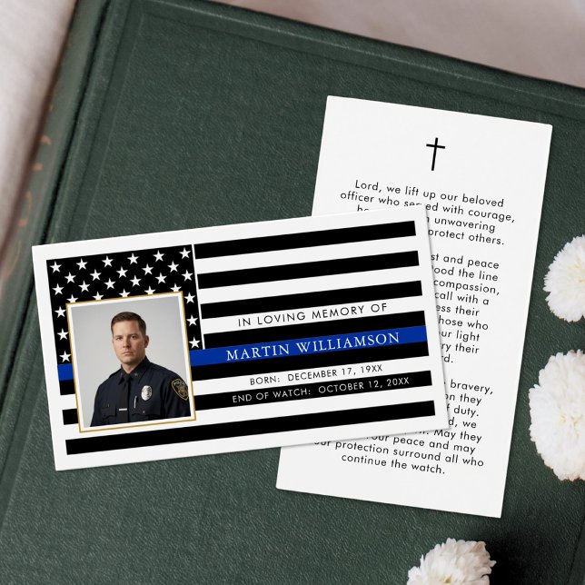 Police Thin Blue Line Flag Sympathy Prayer Card Visitkort (Skapare uppladdad)