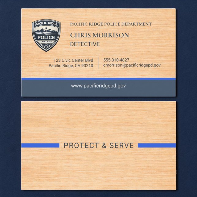 Police Thin Blue Line Rustic Wood Business Card Visitkort (Skapare uppladdad)