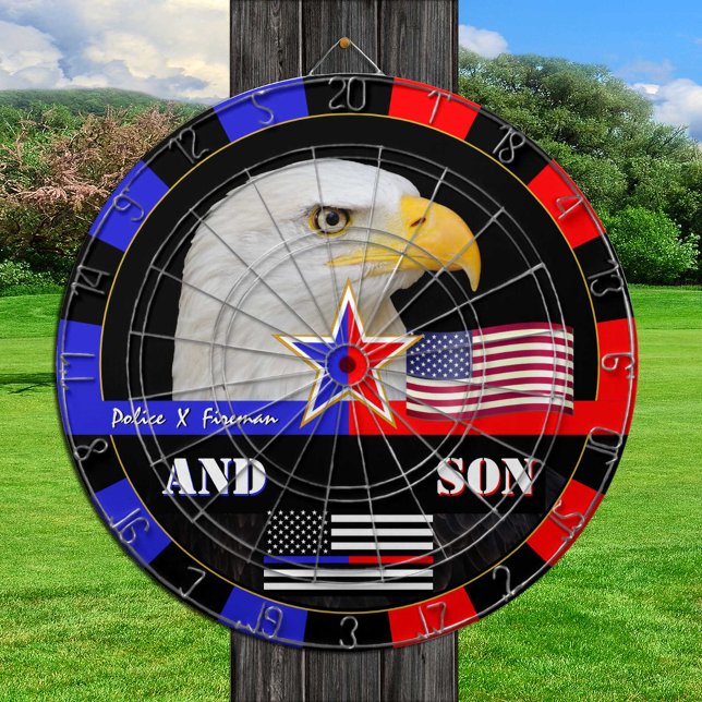 Police vs Fireman & Thin Blue / Red Line, flagga U Darttavla (Skapare uppladdad)